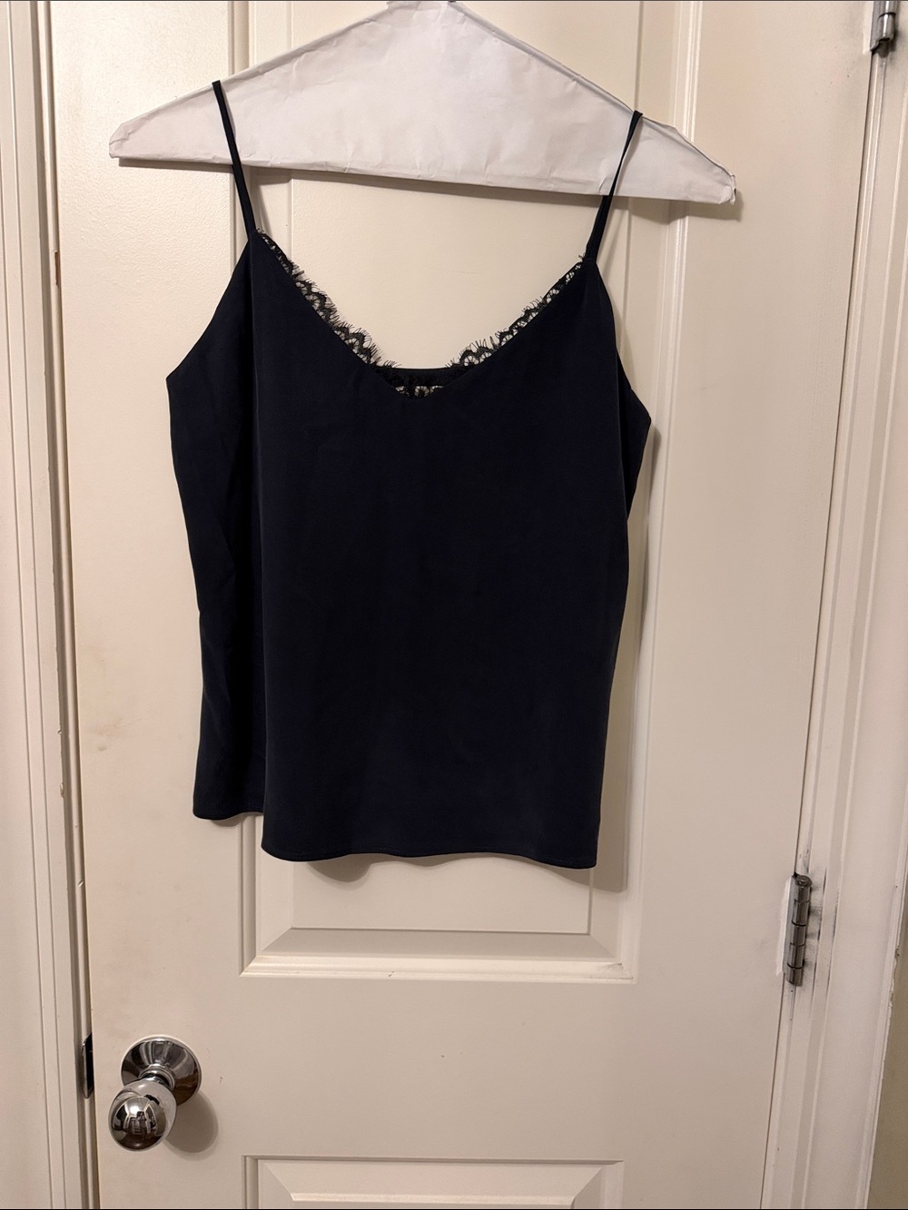 L'AGENCE Navy Lace-Trim Silk Camisole
